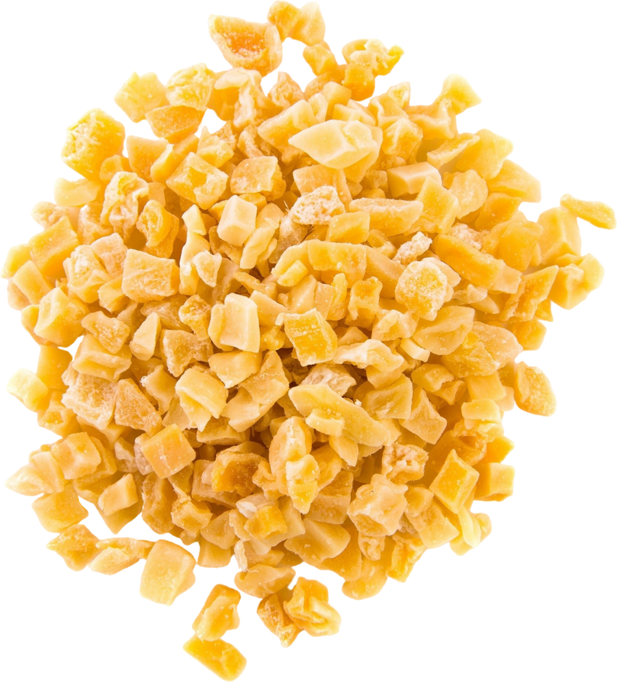 Petit tas de dés orangés séchés